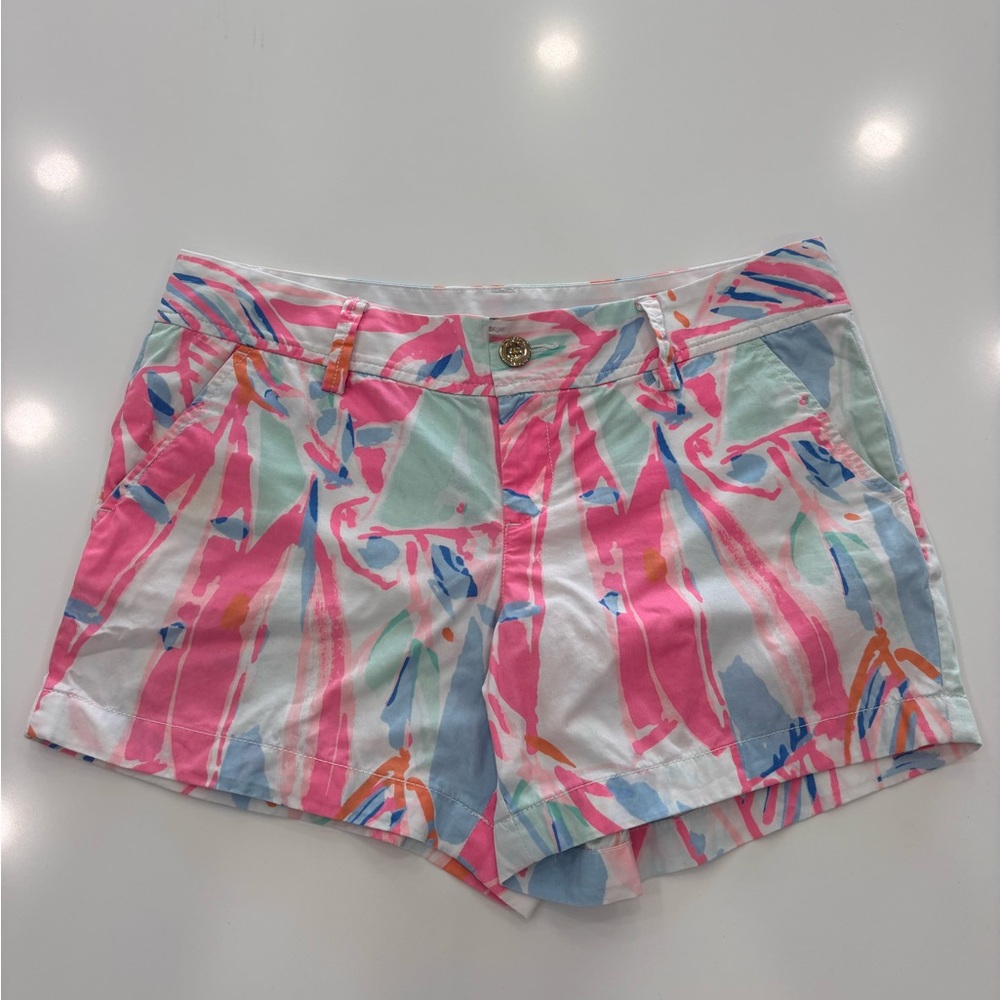 Lilly Pulitzer Callahan Shorts Size 8 Tropical Pink Blue Chino